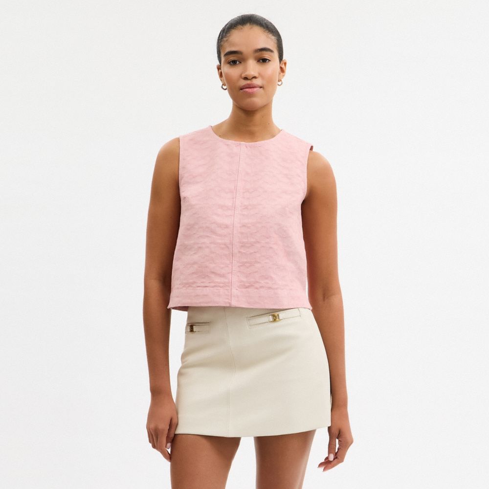 Coach Signature Denim Sleeveless Top Pink