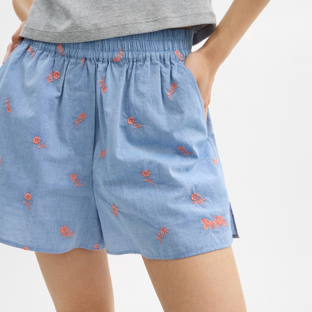 Coach Floral Embroidery Boxer Shorts Blue
