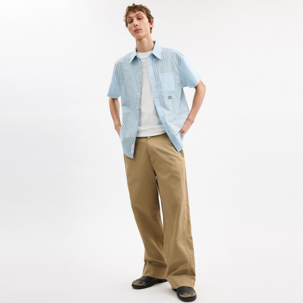 Coach Striped Mixed Media Oxford Shirt Blue Blue Multi