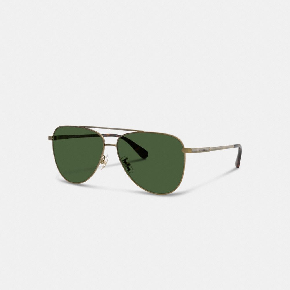 Coach C Hardware Metal Pilot Sunglasses Gold Green