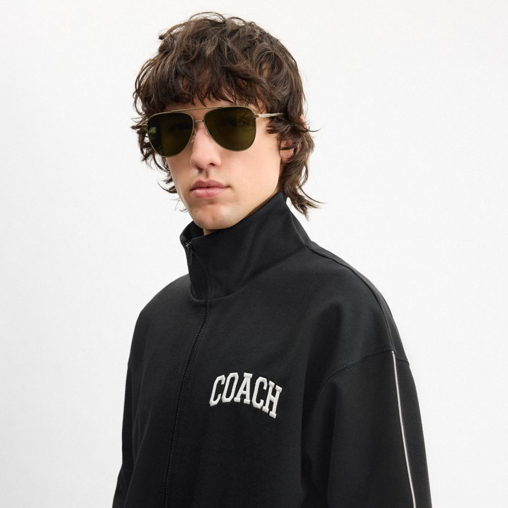 Coach C Hardware Metal Pilot Sunglasses Gold Green