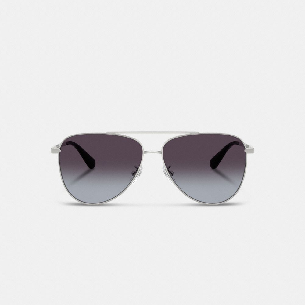 Coach C Hardware Metal Pilot Sunglasses Silver Grey Gradient