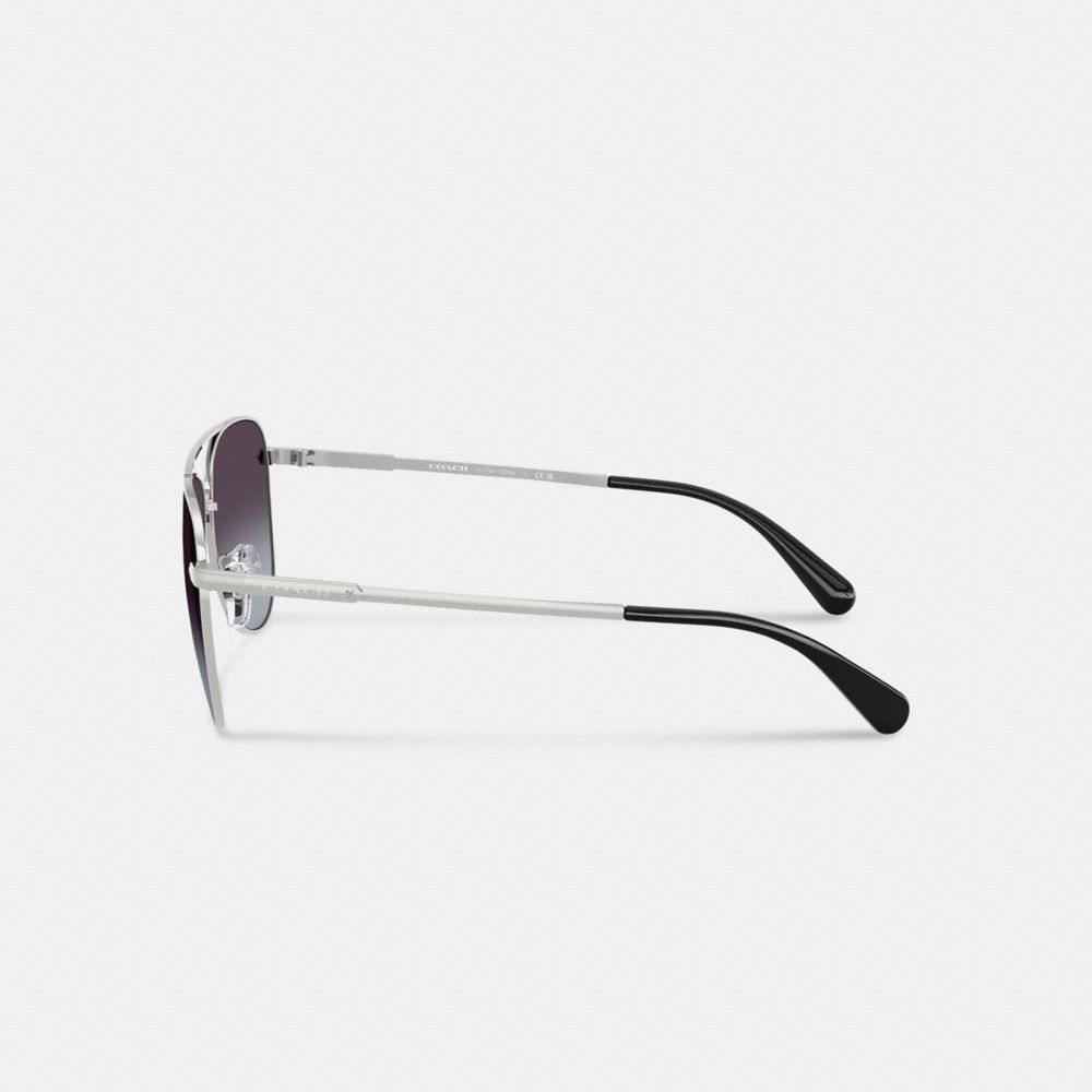 Coach C Hardware Metal Pilot Sunglasses Silver Grey Gradient