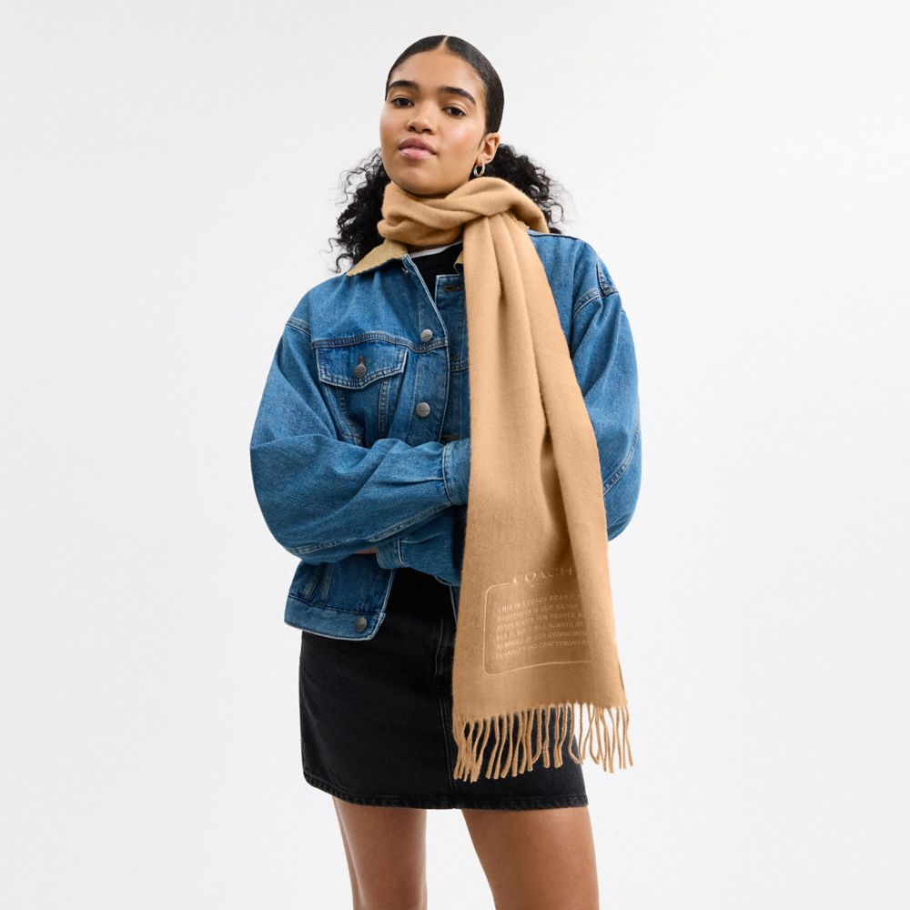 Coach Embroidered Patch Cashmere Muffler Camel Camel