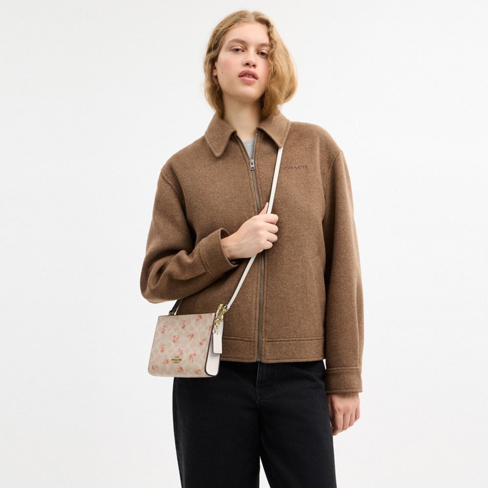 Coach Slim Crossbody Bag In Signature Canvas With Floral Print Gold Sand Multi