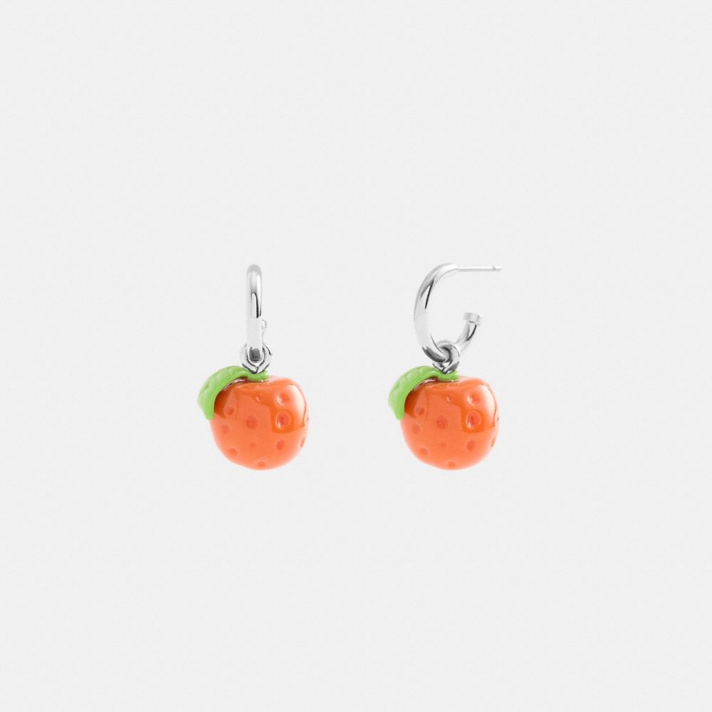 Coach Orange Huggie Earrings Silver Orange