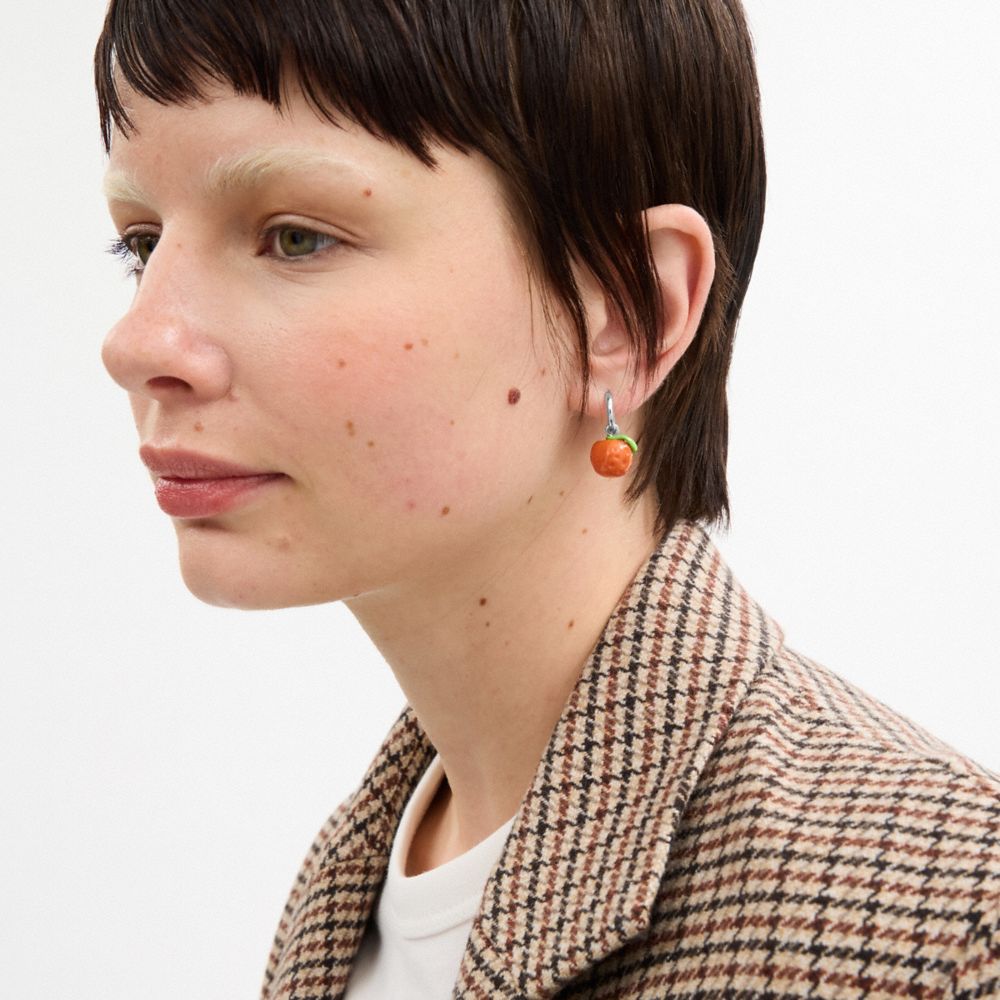 Coach Orange Huggie Earrings Silver Orange