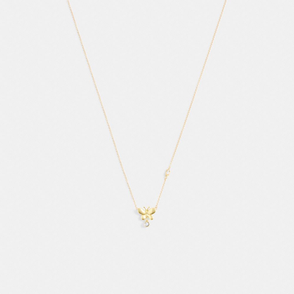 Coach Butterfly Stone Pendant Necklace Gold