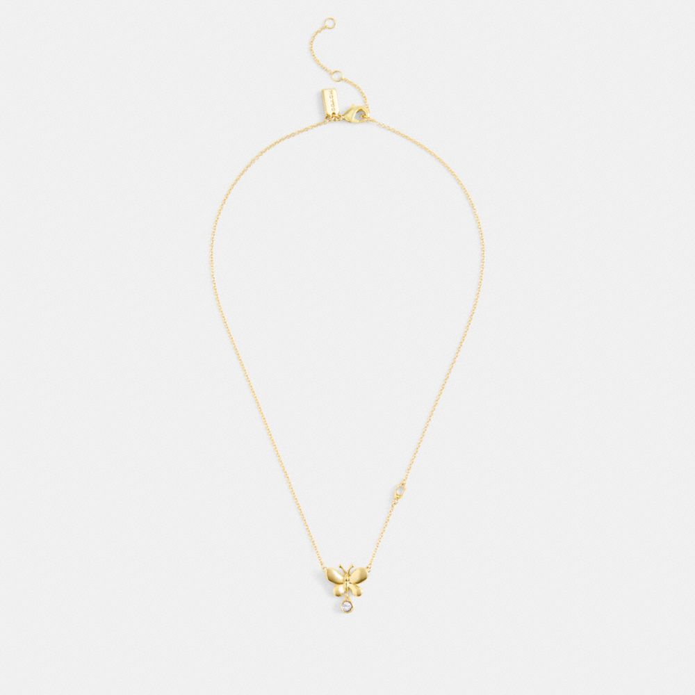 Coach Butterfly Stone Pendant Necklace Gold