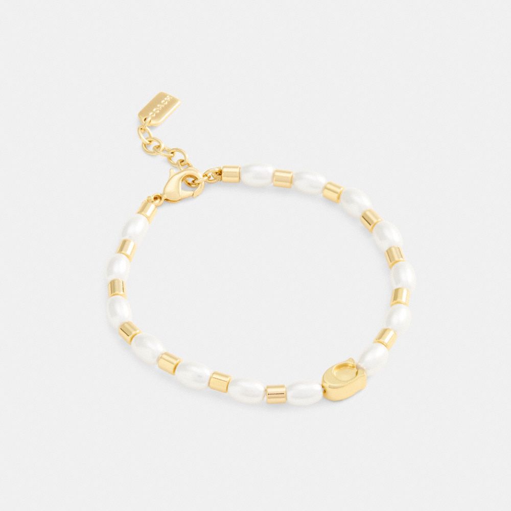 Coach Pearls And Beads Linear Bracelet Gold Pearl