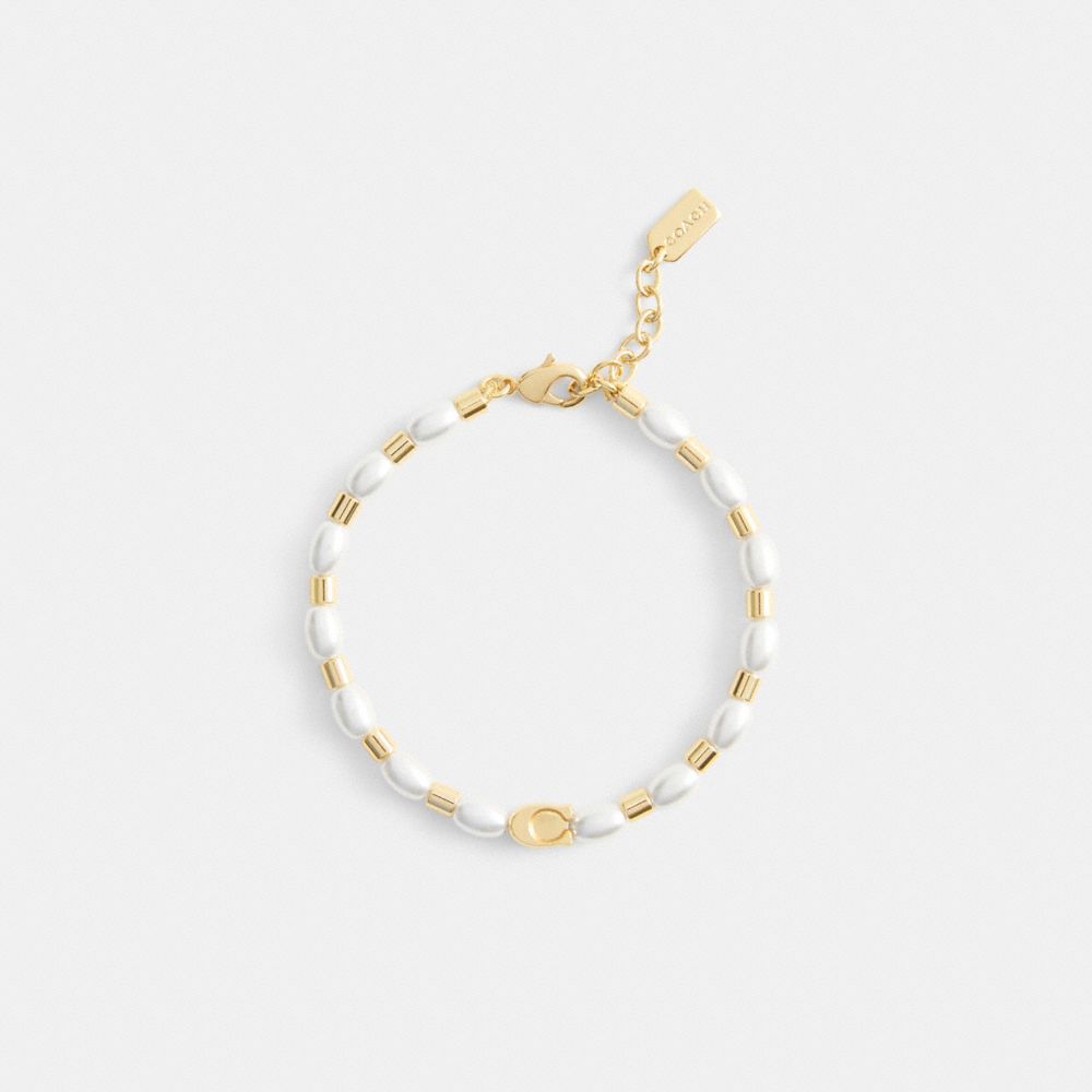 Coach Pearls And Beads Linear Bracelet Gold Pearl