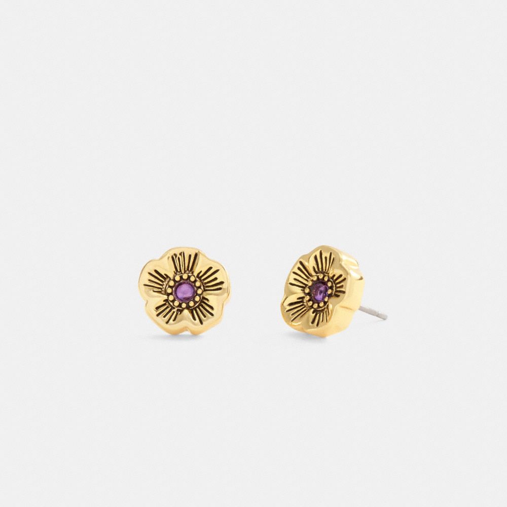 Coach Tea Rose Pendant Necklace And Earrings Gift Set Gold