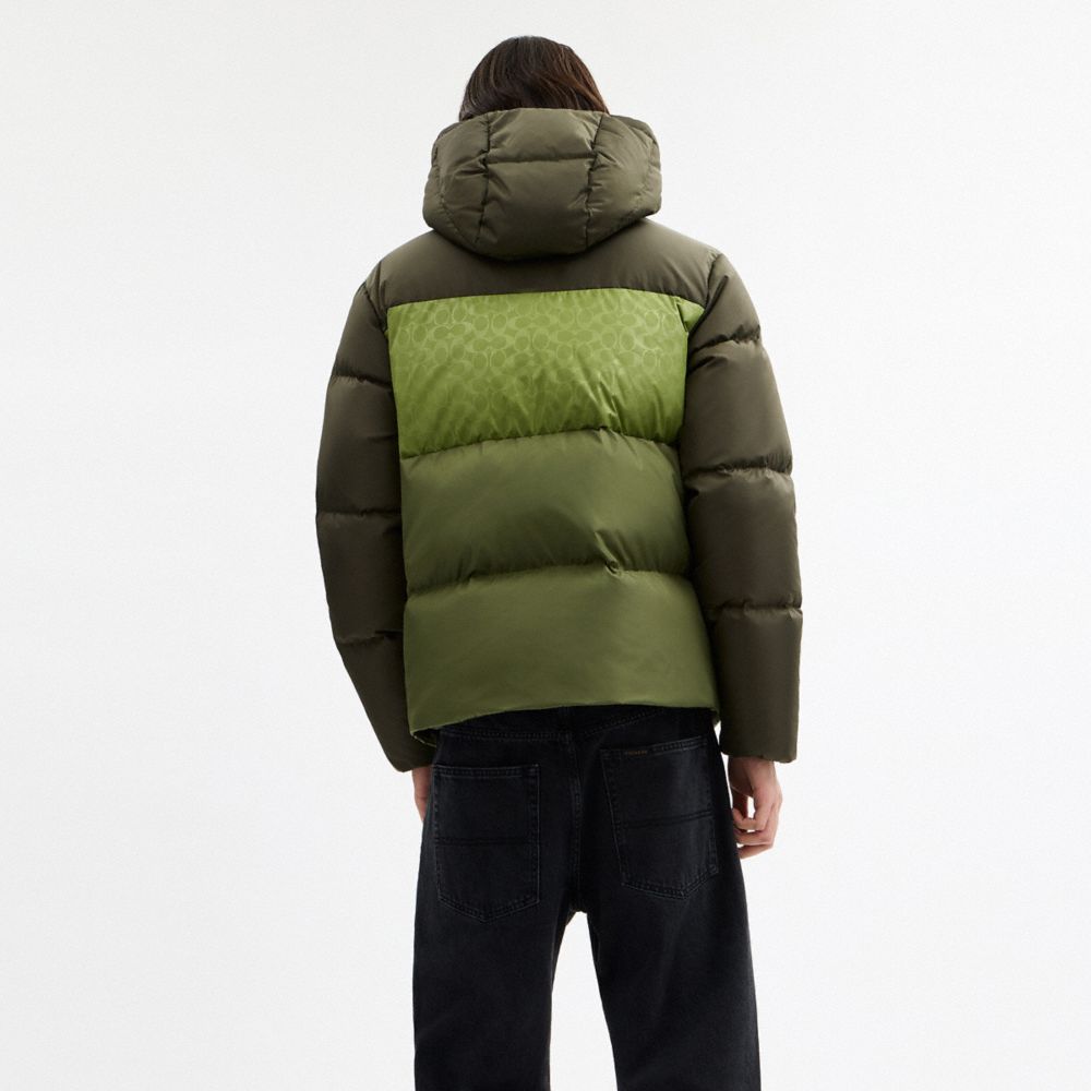 Coach Colorblock Down Jacket Green Multi