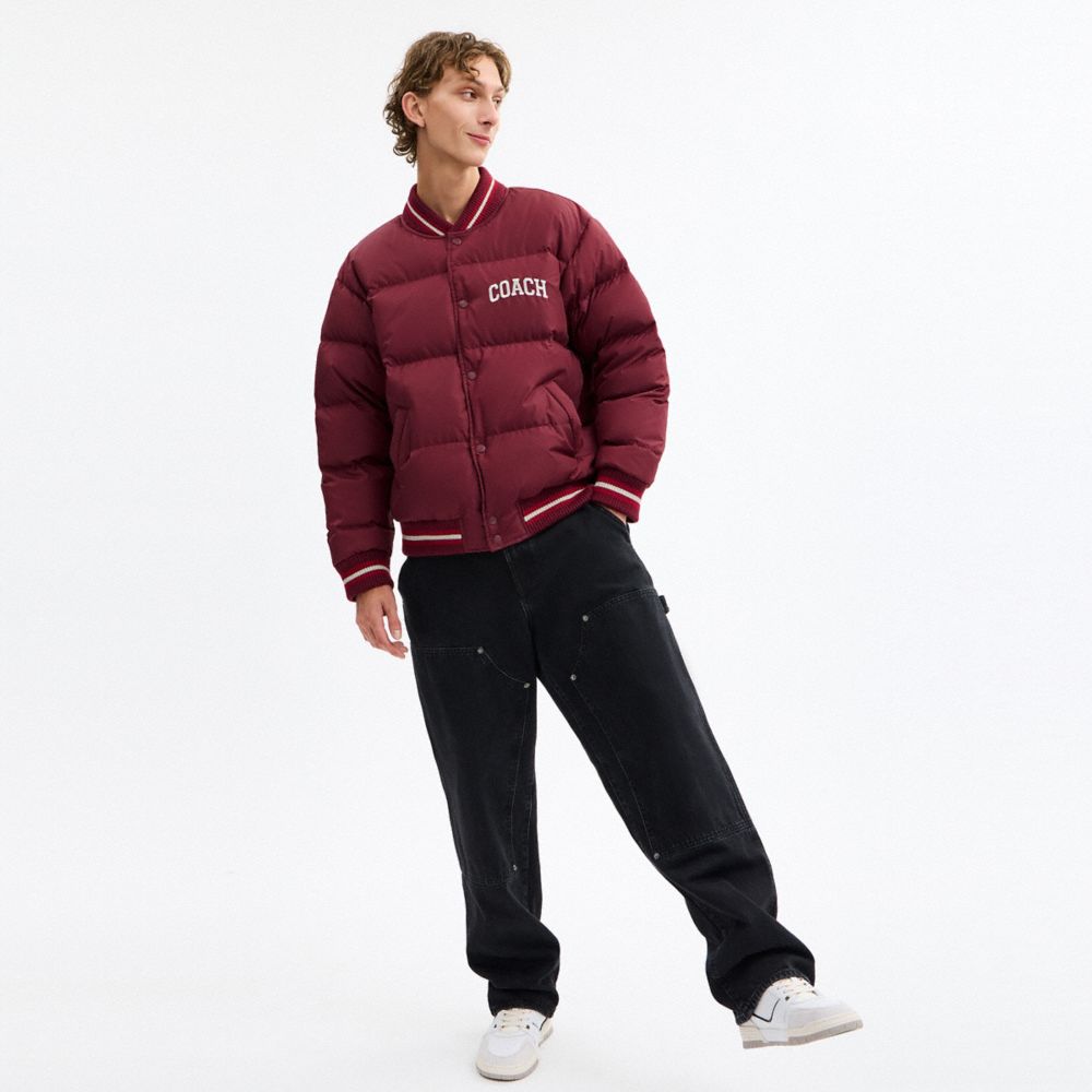 Coach Varsity Down Jacket In Recycled Polyester Burgundy