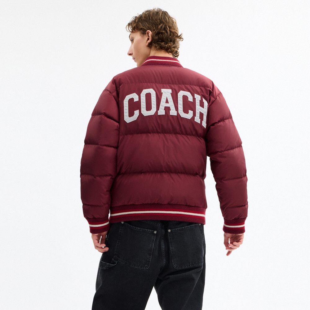 Coach Varsity Down Jacket In Recycled Polyester Burgundy
