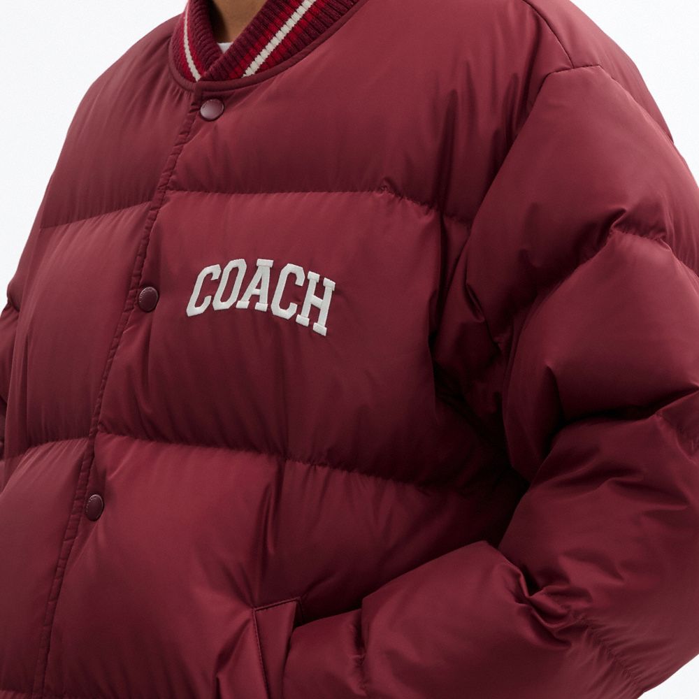 Coach Varsity Down Jacket In Recycled Polyester Burgundy