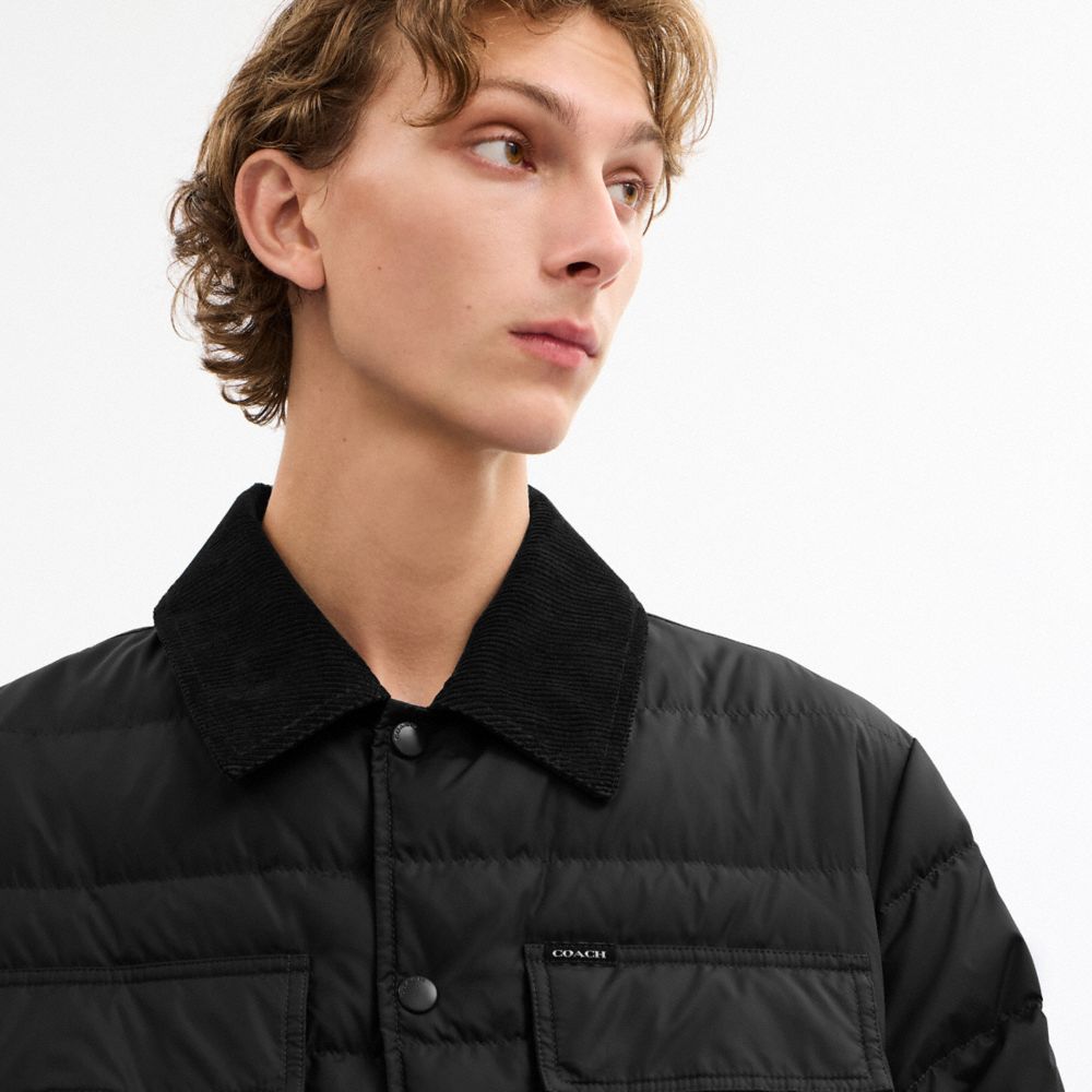 Coach Lightweight Shirt Down Jacket In Recycled Polyester Black