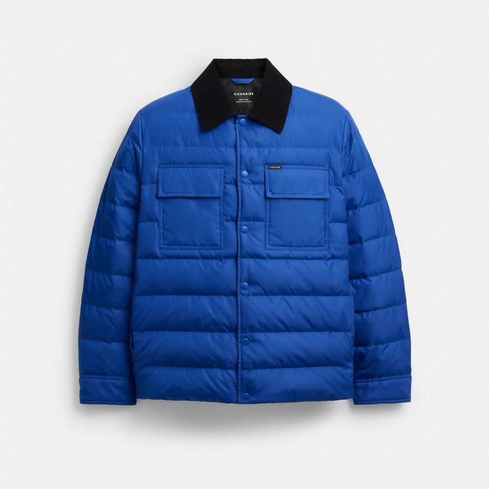 Coach Lightweight Shirt Down Jacket In Recycled Polyester Blue