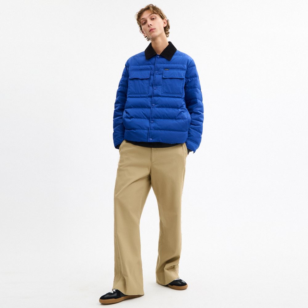 Coach Lightweight Shirt Down Jacket In Recycled Polyester Blue