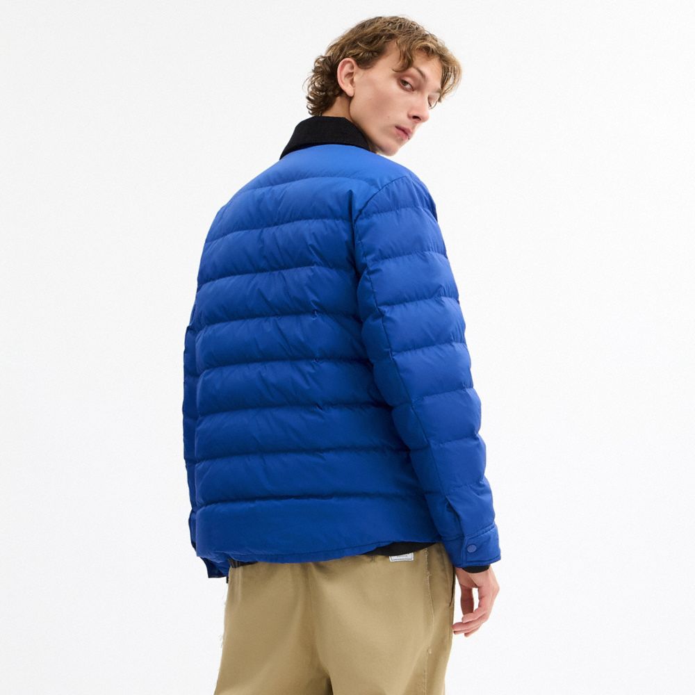 Coach Lightweight Shirt Down Jacket In Recycled Polyester Blue