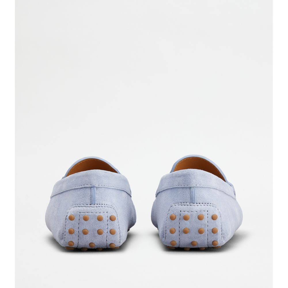 Tods Gommino Driving Shoes In Suede Light Blue Womens