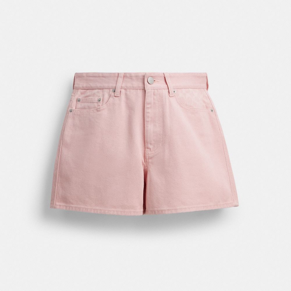 Coach Colorful Signature Denim Shorts Pink