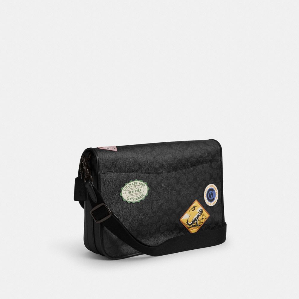 Coach Hitch Messenger Bag In Signature Canvas With Patches Charcoal Multi