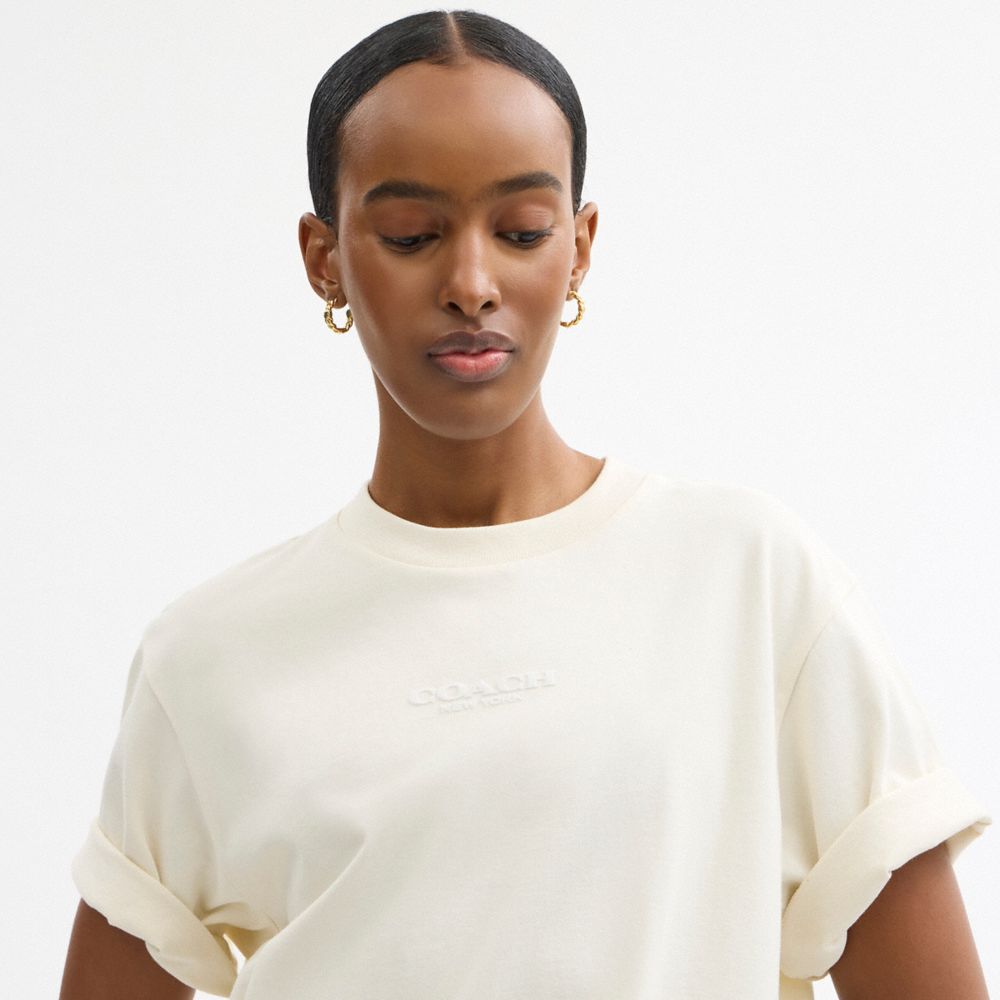 Coach New York T Shirt Dress In Organic Cotton Cream