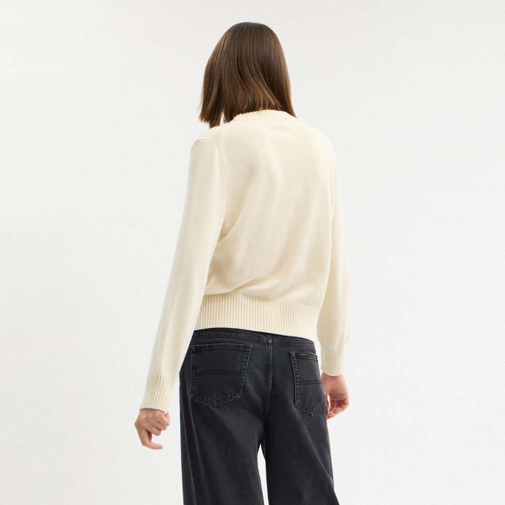 Coach Floral Crewneck Sweater In Organic Cotton Ivory