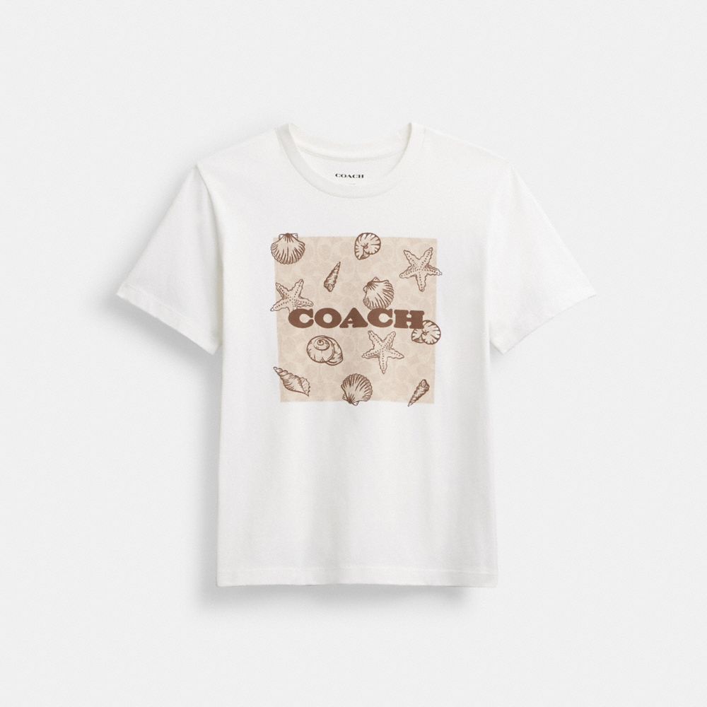 Coach Shell Signature Square Classic T Shirt In Organic Cotton White