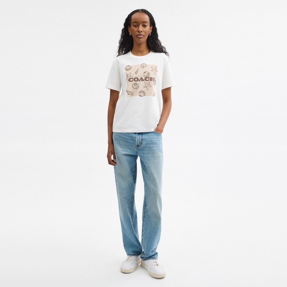Coach Shell Signature Square Classic T Shirt In Organic Cotton White