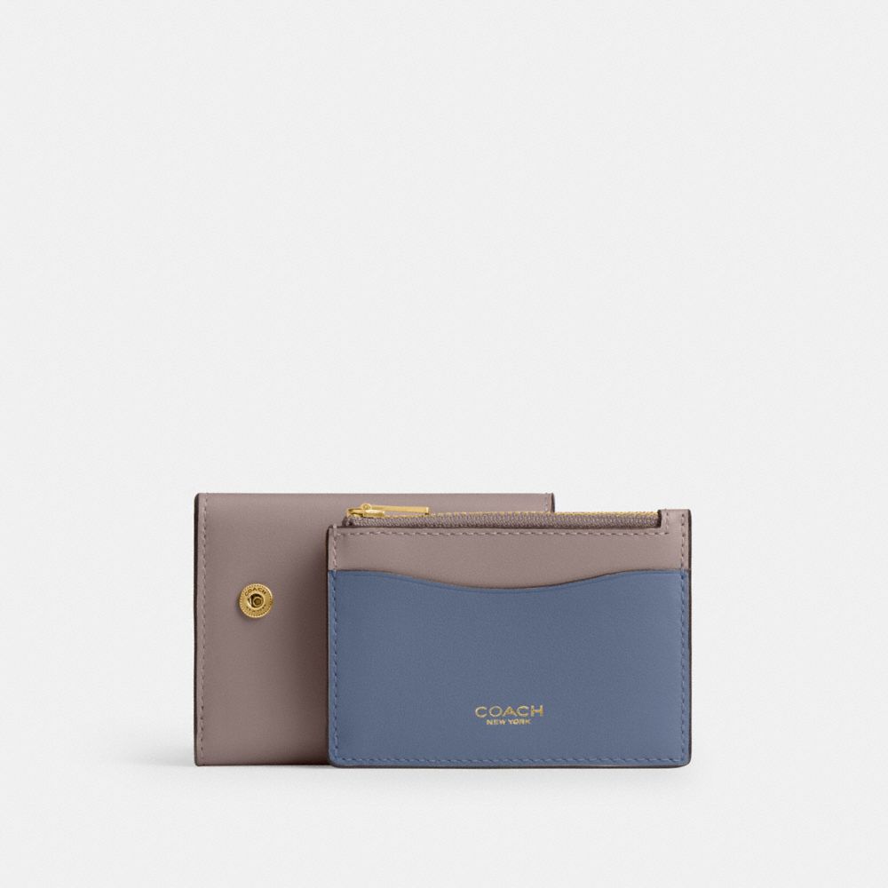 Coach Essential Card Holder Wallet In Colorblock Brass Ash Multi