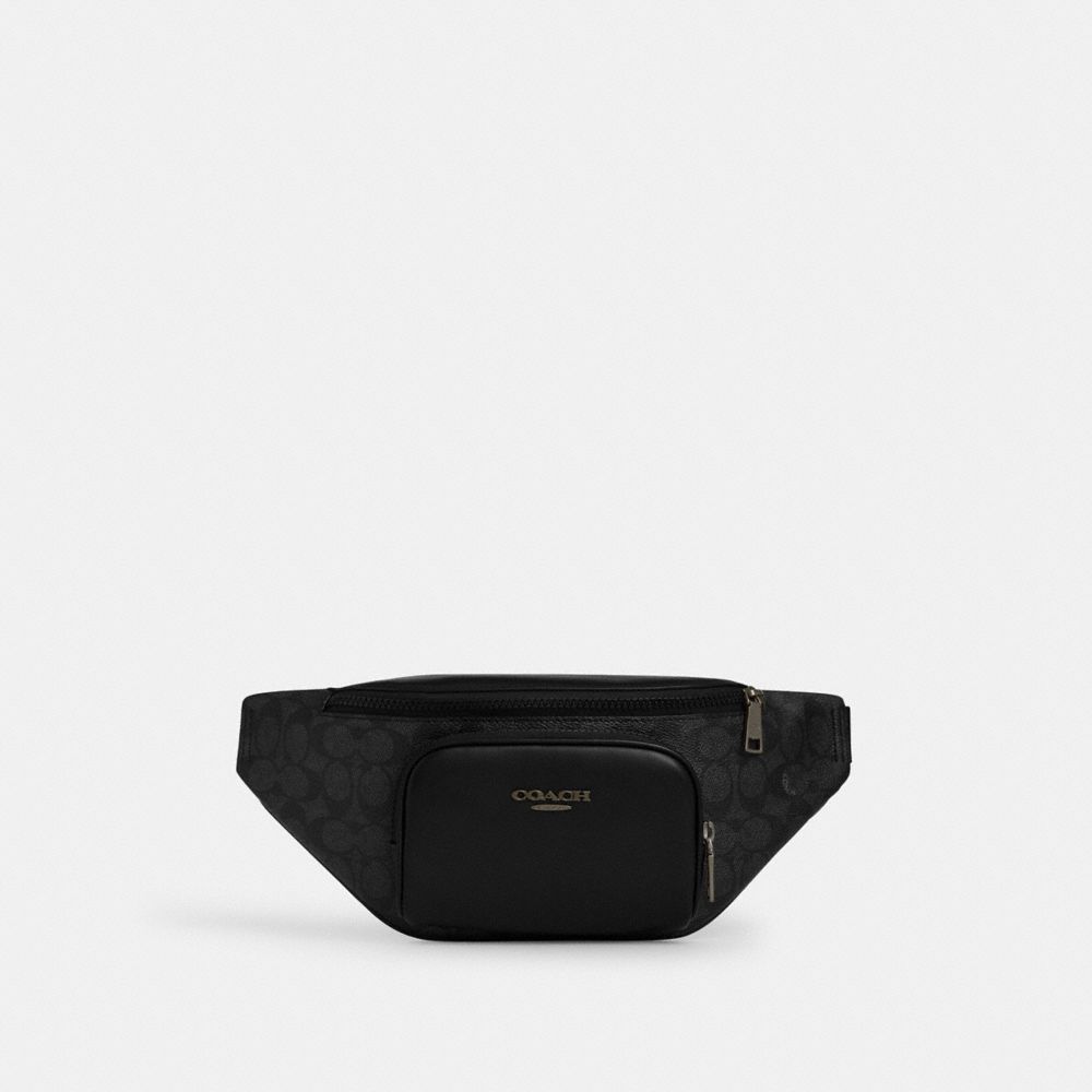 Coach Racer Small Belt Bag In Signature Canvas Gunmetal Charcoal Black