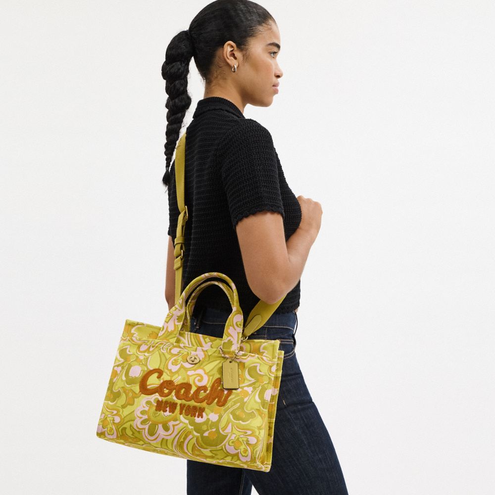 Coach Cargo Tote Bag With Paisley Print Brass Yellow Green