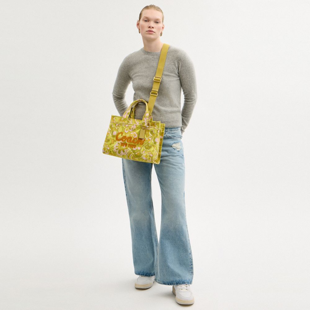 Coach Cargo Tote Bag With Paisley Print Brass Yellow Green