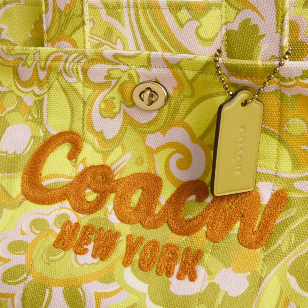 Coach Cargo Tote Bag With Paisley Print Brass Yellow Green
