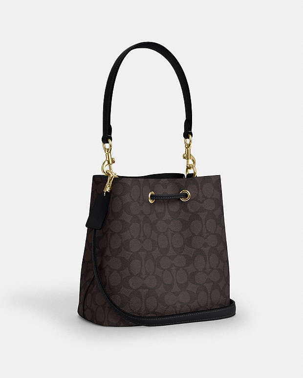 Rowan Bucket Bag In Signature Canvas Signature Canvas-Gold-Walnut-Black Signature Canvas-Gold-Walnut-Black