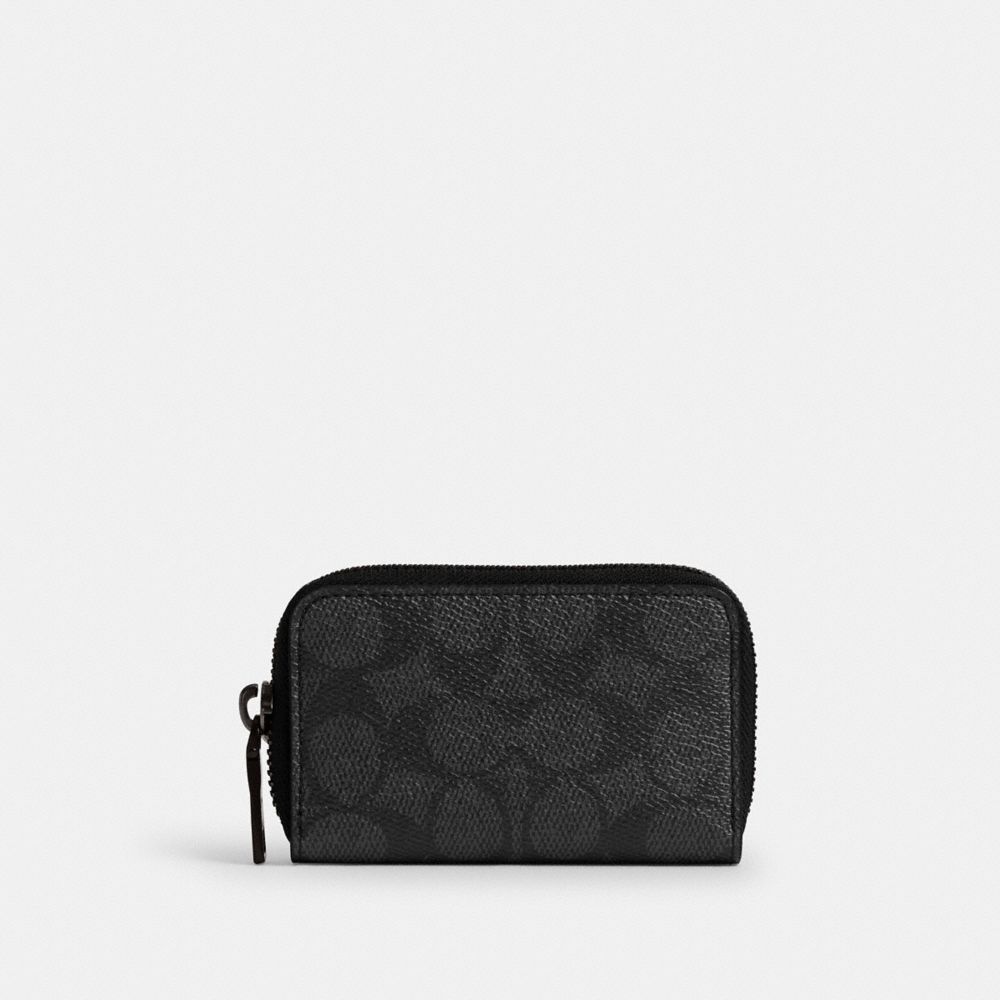 Coach Small Zip Around Card Case In Signature Canvas Charcoal