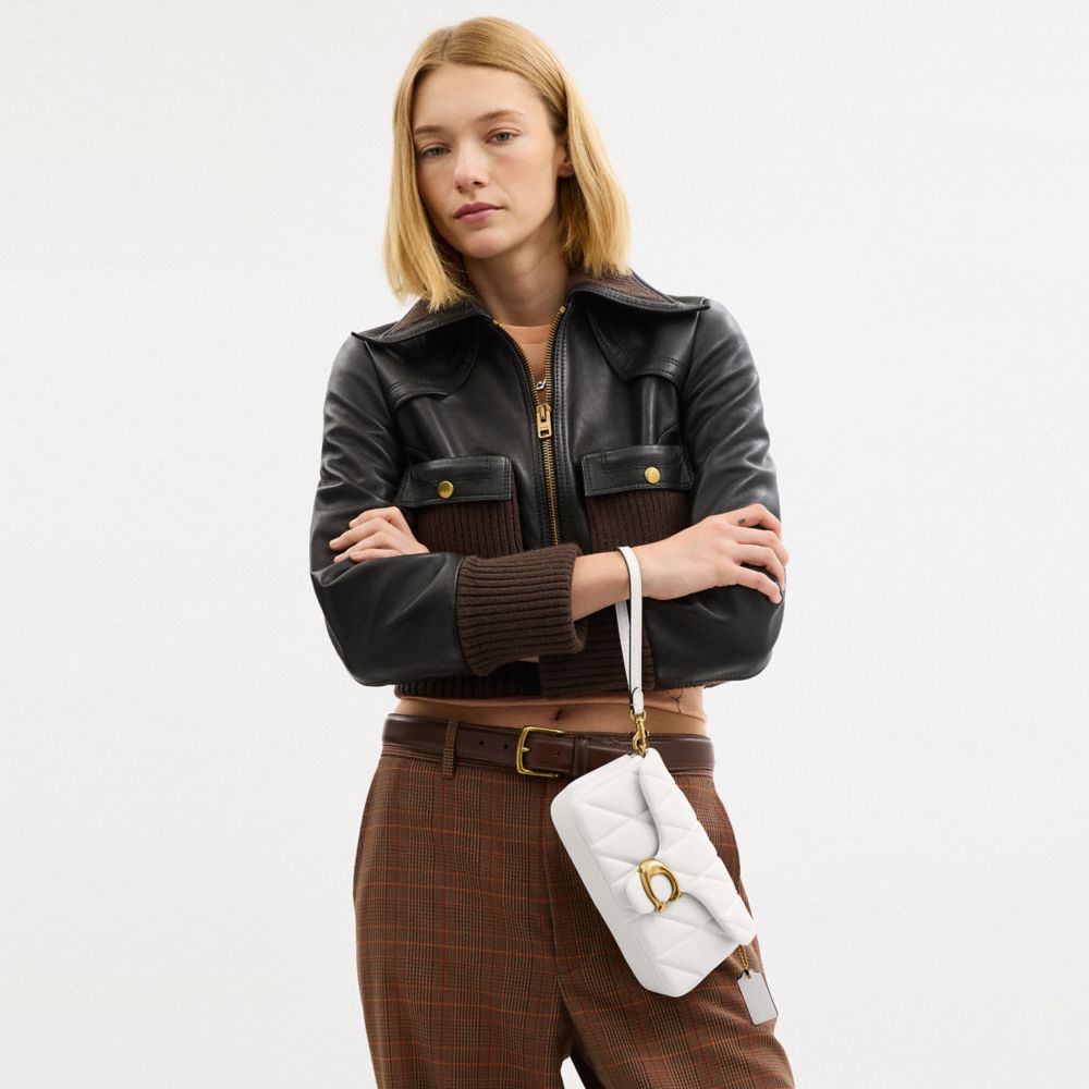 Coach Tabby Chain Crossbody Bag 19 With Quilting Brass Chalk