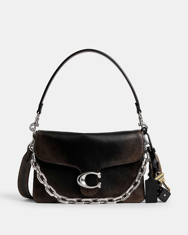 Coach Chain Tabby Shoulder Bag In Loved Leather Loved Leather-Silver-Black  Brown Loved Leather-Silver-Black Brown - Main Image