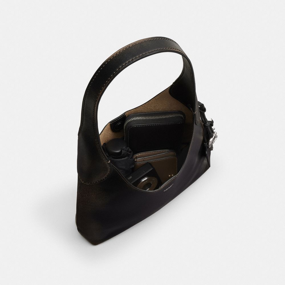 Coach Brooklyn Shoulder Bag 28 In Loved Leather Silver Black Brown