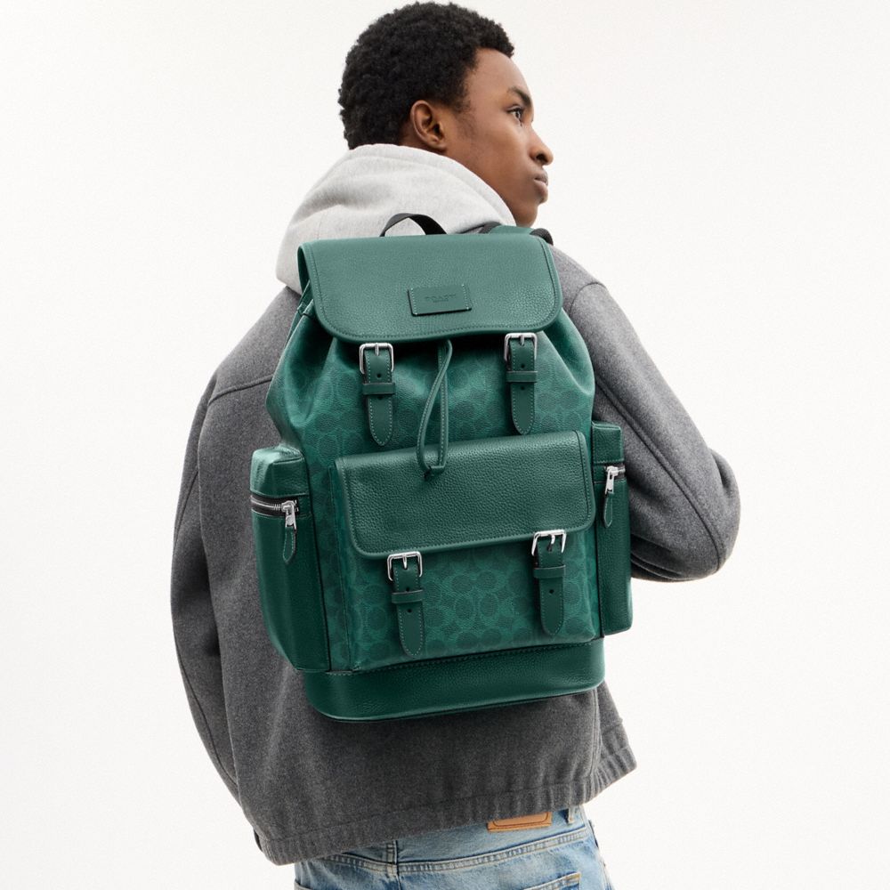 Coach Sprint Backpack In Colorblock Signature Canvas Silver Sea Green