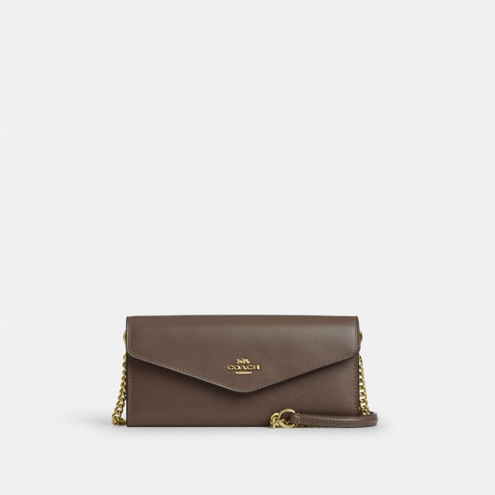 Coach Klare Wallet With Chain Gold Dark Stone
