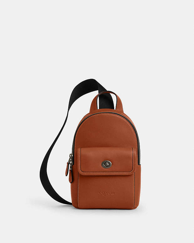 Small Turnlock Sling Pack Smooth Leather-Gunmetal-Tan Smooth Leather-Gunmetal-Tan