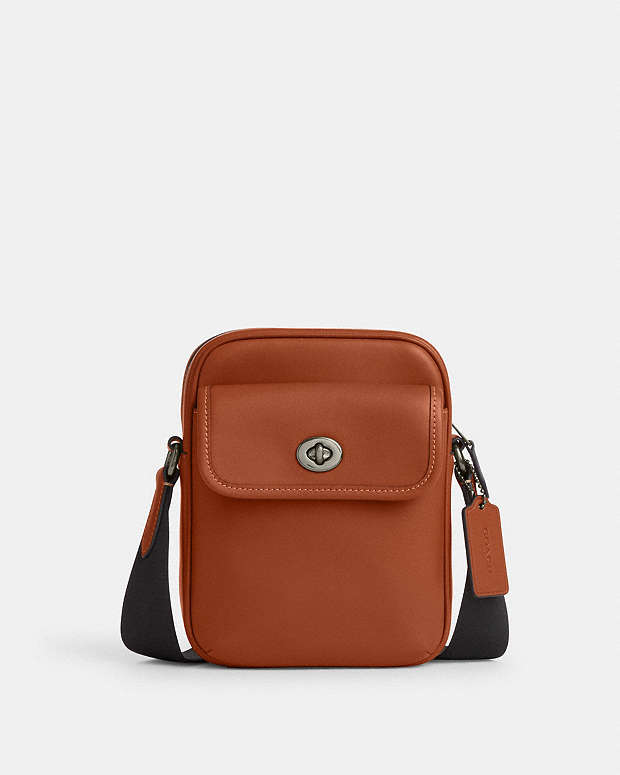 Turnlock Crossbody Bag Smooth Leather-Gunmetal-Tan Smooth Leather-Gunmetal-Tan