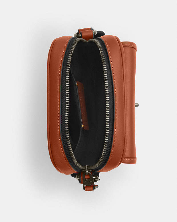 Turnlock Crossbody Bag Smooth Leather-Gunmetal-Tan Smooth Leather-Gunmetal-Tan