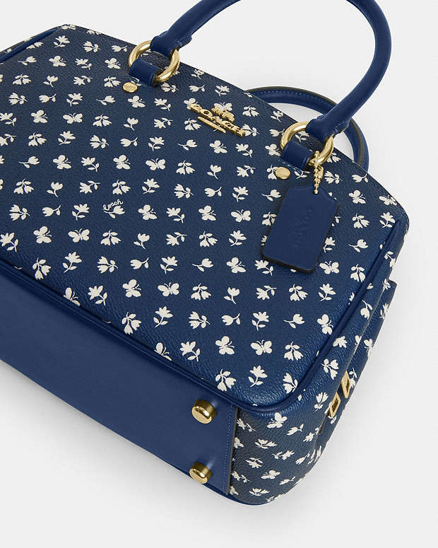 Savannah Small Carryall Bag With Floral Print Gold-Deep Blue Multi Gold-Deep Blue Multi