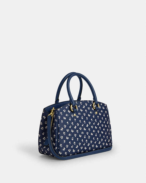 Savannah Small Carryall Bag With Floral Print Gold-Deep Blue Multi Gold-Deep Blue Multi