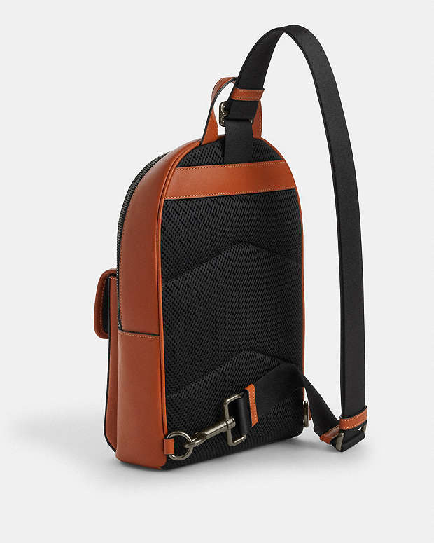 Turnlock Sling Pack Smooth Leather-Gunmetal-Tan Smooth Leather-Gunmetal-Tan