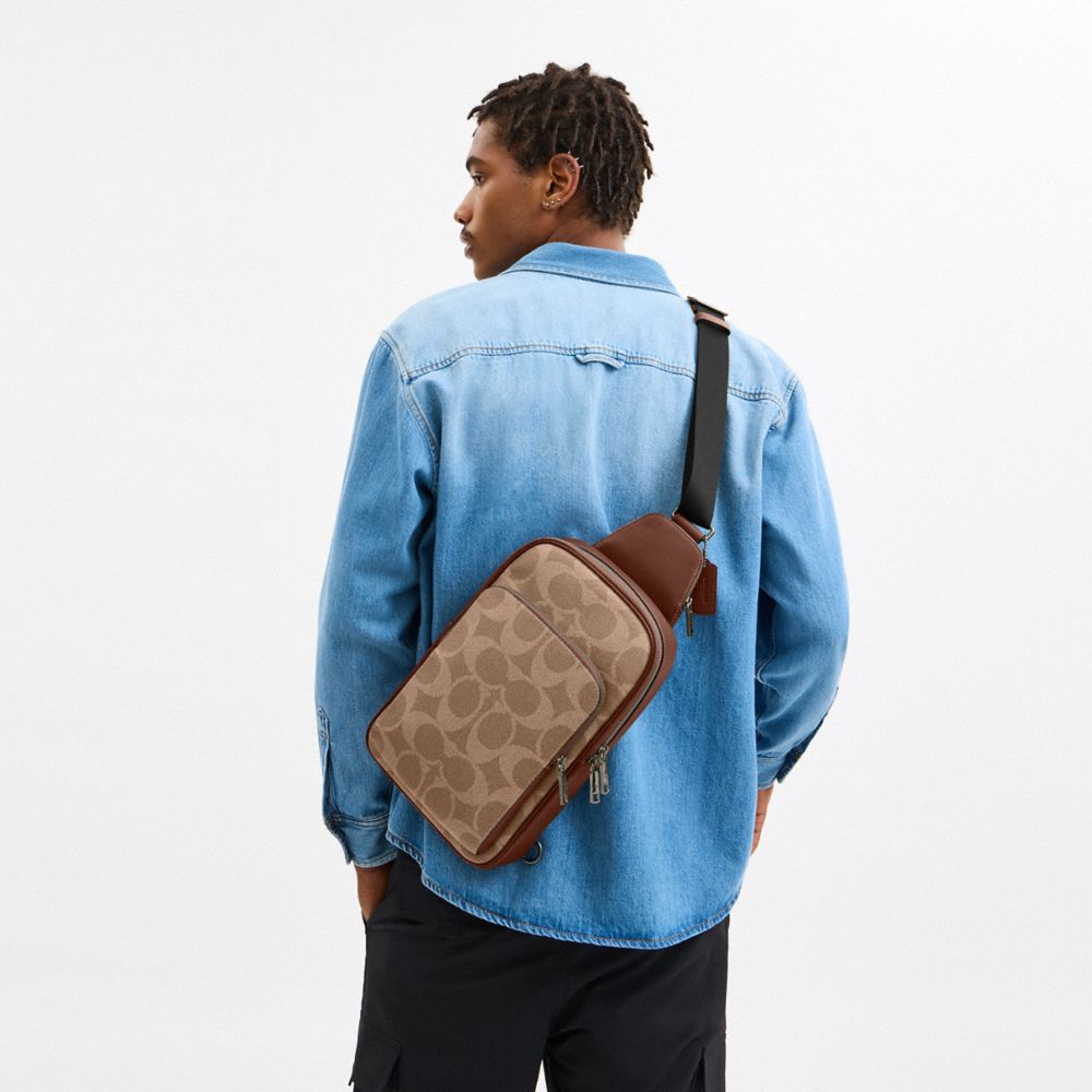 Coach Ethan Pack In Signature Canvas Gunmetal Tan Vintage Brown
